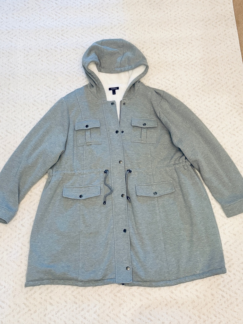 Torrid Anorak Jacket Size 4X 26 Heather Grey Fleece Sherpa Hooded Outerwear